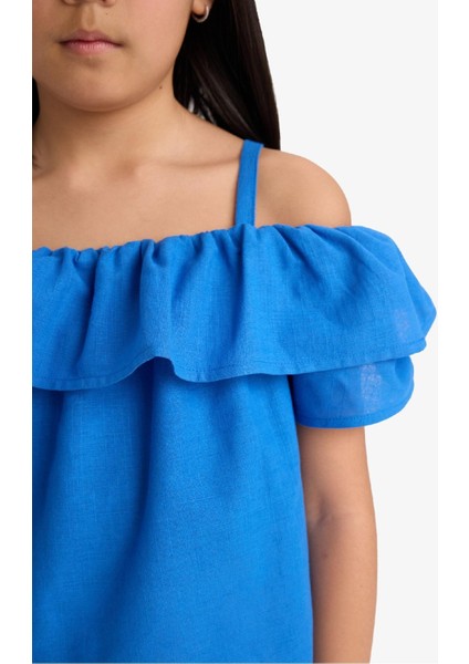 Kız Çocuk Volanlı Açık Omuzlu Kısa Kollu Bluz E6545A825SM