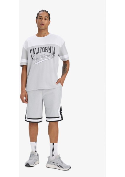 Fit Hızlı Kuruyan Oversize Geniş Kalıp Bisiklet Yaka Baskılı Sporcu Kısa Kollu Tişört E4122AX25SM