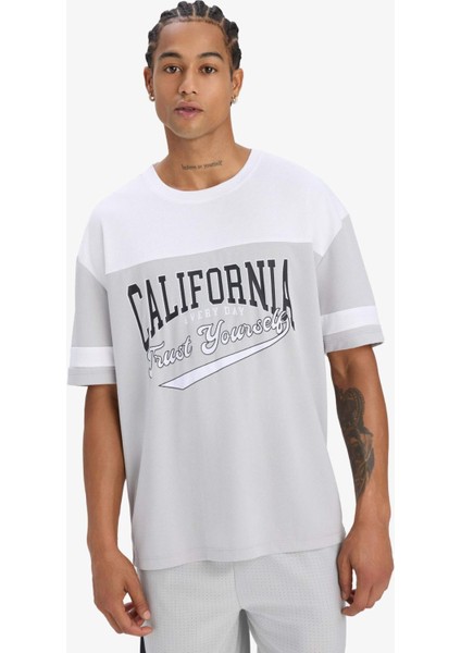 Fit Hızlı Kuruyan Oversize Geniş Kalıp Bisiklet Yaka Baskılı Sporcu Kısa Kollu Tişört E4122AX25SM