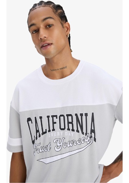 Fit Hızlı Kuruyan Oversize Geniş Kalıp Bisiklet Yaka Baskılı Sporcu Kısa Kollu Tişört E4122AX25SM