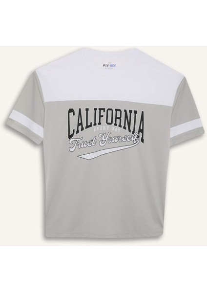 Fit Hızlı Kuruyan Oversize Geniş Kalıp Bisiklet Yaka Baskılı Sporcu Kısa Kollu Tişört E4122AX25SM