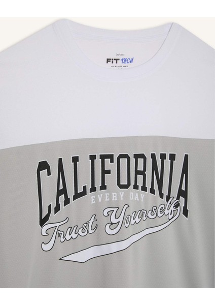 Fit Hızlı Kuruyan Oversize Geniş Kalıp Bisiklet Yaka Baskılı Sporcu Kısa Kollu Tişört E4122AX25SM