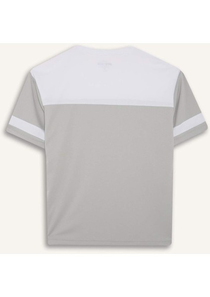 Fit Hızlı Kuruyan Oversize Geniş Kalıp Bisiklet Yaka Baskılı Sporcu Kısa Kollu Tişört E4122AX25SM