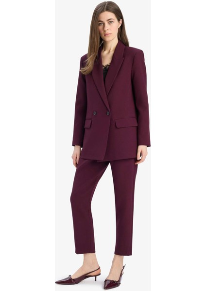 Carrot Fit Crop Klasik Kumaş Pantolon Fermuarlı Yüksek Bel Basic Düz Dar Paça C2466AX25SP