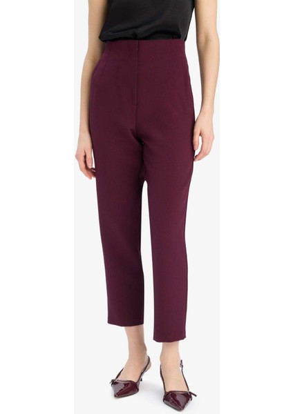 Carrot Fit Crop Klasik Kumaş Pantolon Fermuarlı Yüksek Bel Basic Düz Dar Paça C2466AX25SP