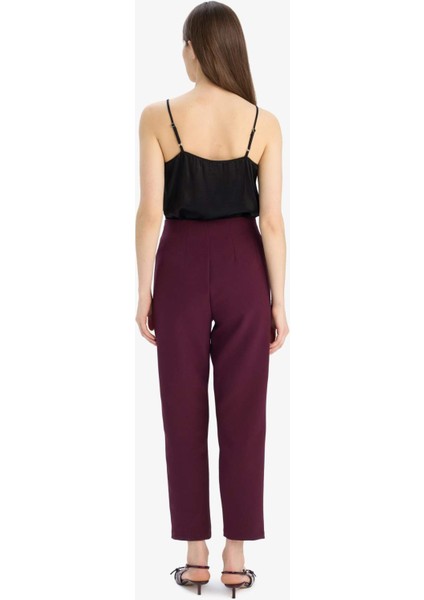 Carrot Fit Crop Klasik Kumaş Pantolon Fermuarlı Yüksek Bel Basic Düz Dar Paça C2466AX25SP