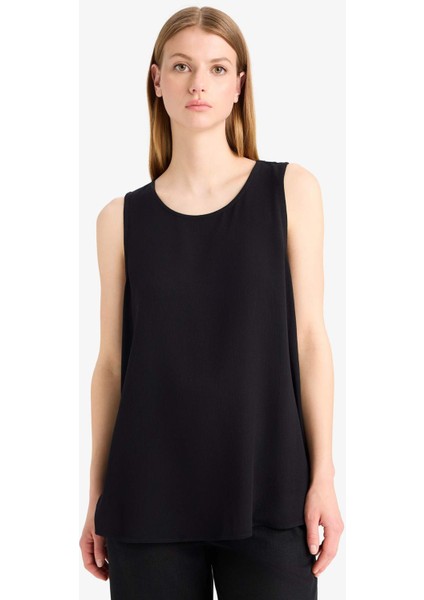 Regular Fit Yuvarlak Yaka Kolsuz Siyah Plaj Üstü-Fall in Love D9762AX25SM