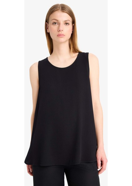 Regular Fit Yuvarlak Yaka Kolsuz Siyah Plaj Üstü-Fall in Love D9762AX25SM