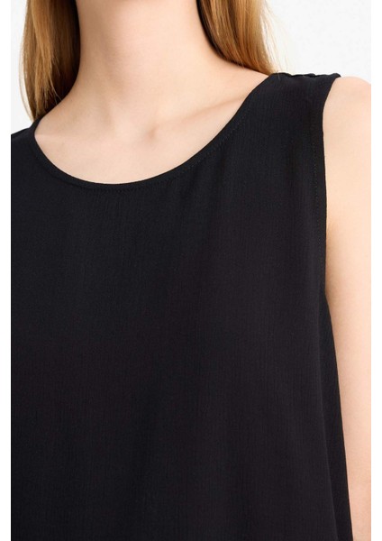 Regular Fit Yuvarlak Yaka Kolsuz Siyah Plaj Üstü-Fall in Love D9762AX25SM