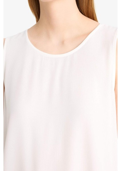 Yuvarlak Yaka Beyaz Plaj Üstü-Fall in Love D9762AX25SM