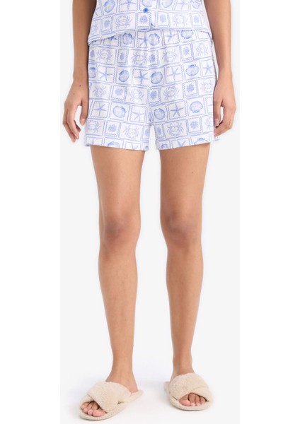 Pijama Takımı Regular Fit Desenli Kısa Kollu Üst Şort-Fall in Love E4630AX25HS