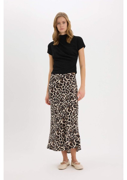 A Kesim Normal Bel Leopar Desenli Saten Maxi Etek D7648AX25SP