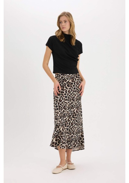 A Kesim Normal Bel Leopar Desenli Saten Maxi Etek D7648AX25SP