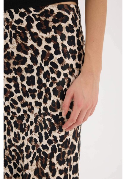 A Kesim Normal Bel Leopar Desenli Saten Maxi Etek D7648AX25SP