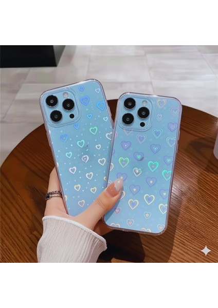iPhone 13 ve 14 Uyumlu Renkli Lazer Kalpli Kılıf