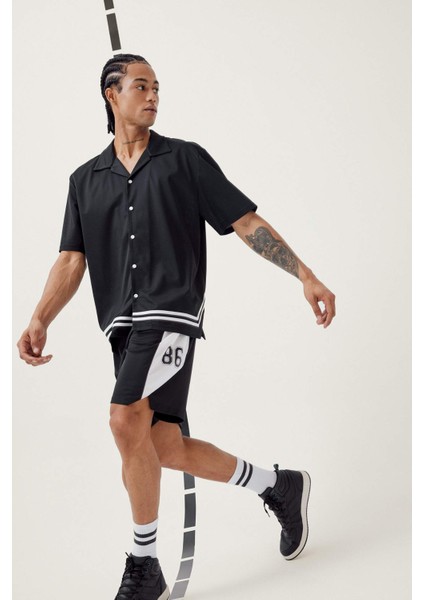 Hızlı Kuruyan Oversize Geniş Kalıp Bisiklet Yaka Sırt Baskılı Sporcu Kısa Kollu Tişört E4126AX25SM