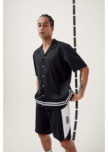 Hızlı Kuruyan Oversize Geniş Kalıp Bisiklet Yaka Sırt Baskılı Sporcu Kısa Kollu Tişört E4126AX25SM