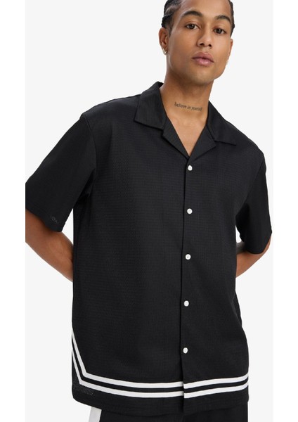 Hızlı Kuruyan Oversize Geniş Kalıp Bisiklet Yaka Sırt Baskılı Sporcu Kısa Kollu Tişört E4126AX25SM