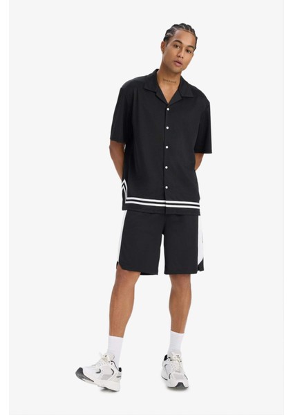 Hızlı Kuruyan Oversize Geniş Kalıp Bisiklet Yaka Sırt Baskılı Sporcu Kısa Kollu Tişört E4126AX25SM