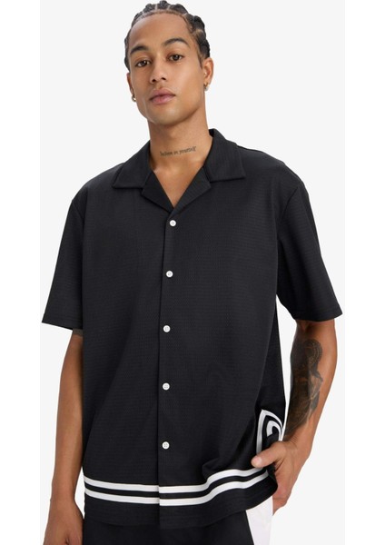 Hızlı Kuruyan Oversize Geniş Kalıp Bisiklet Yaka Sırt Baskılı Sporcu Kısa Kollu Tişört E4126AX25SM