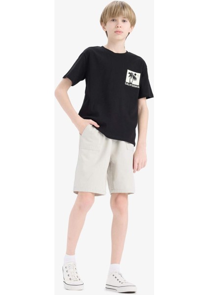 Erkek Çocuk Beli Lastikli Cepli Gabardin Şort E7333A825HS