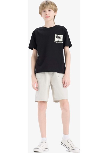 Erkek Çocuk Beli Lastikli Cepli Gabardin Şort E7333A825HS