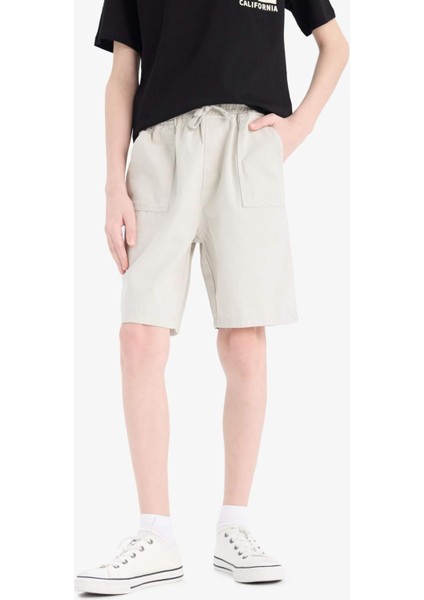 Erkek Çocuk Beli Lastikli Cepli Gabardin Şort E7333A825HS