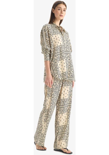 Regular Fit Şal Desenli Viskon Plaj Pantolonu-Fall in Love C3159AX25SP