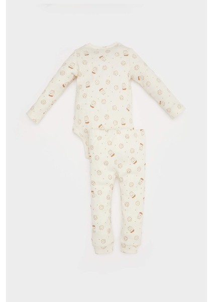 Erkek Bebek 2'li Takım Fitilli Kaşkorse Baskılı Uzun Kollu Çıtçıtlı Body Beli Lastikli Uzun Alt E6303A525SP