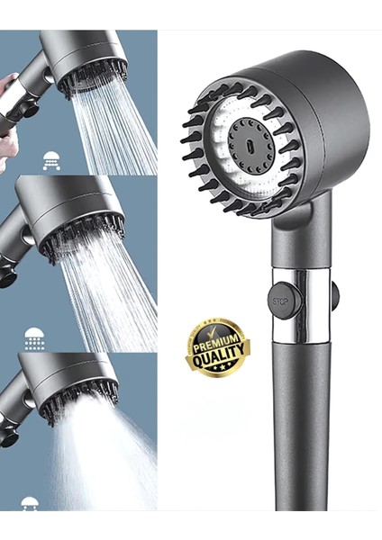 3 Mod Yüksek Basınçlı Masajlı Banyo Duş Başlığı, Açma Kapama Tuşlu, Beyaz