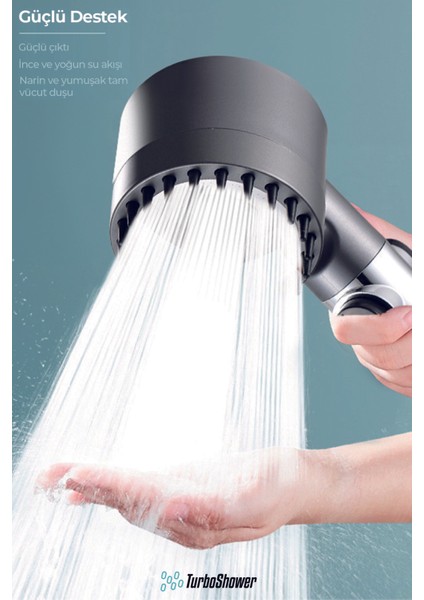3 Mod Yüksek Basınçlı Masajlı Banyo Duş Başlığı, Açma Kapama Tuşlu, Beyaz indirimleri