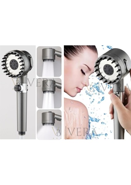 3 Mod Yüksek Basınçlı Masajlı Banyo Duş Başlığı, Açma Kapama Tuşlu, Beyaz