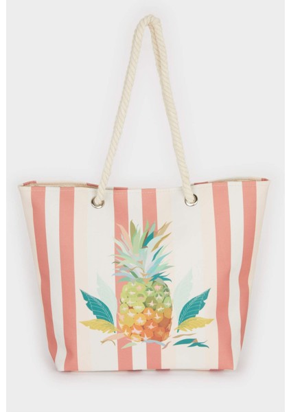 Kadın Ananas Desenli Plaj Çantası E7393AXNS