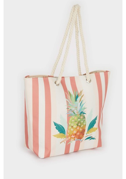 Kadın Ananas Desenli Plaj Çantası E7393AXNS