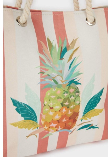 Kadın Ananas Desenli Plaj Çantası E7393AXNS