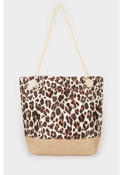 Kadın Leopar Desenli Plaj Çantası E7406AXNS