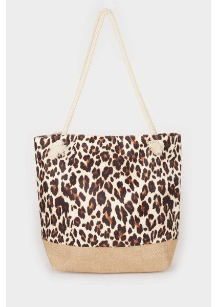 Kadın Leopar Desenli Plaj Çantası E7406AXNS