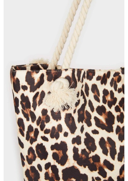 Kadın Leopar Desenli Plaj Çantası E7406AXNS