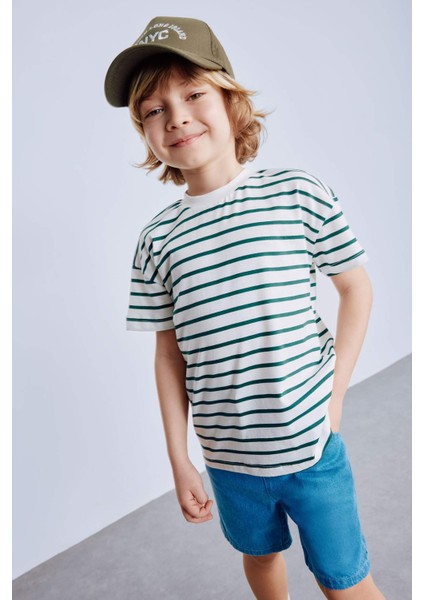 Erkek Bebek Bisiklet Yaka Çizgili Kısa Kollu Tişört E6740A525SM