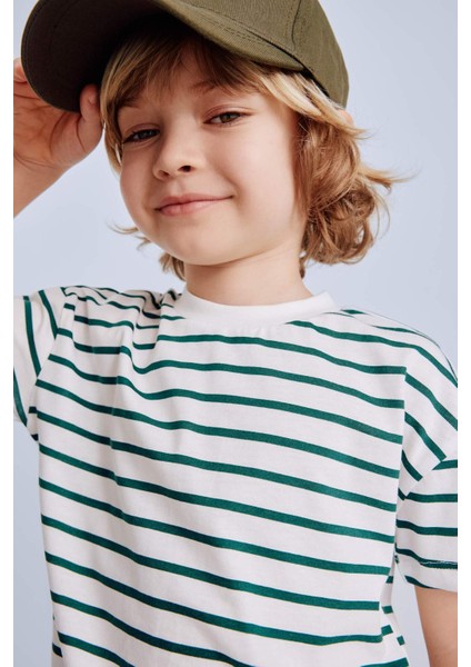 Erkek Bebek Bisiklet Yaka Çizgili Kısa Kollu Tişört E6740A525SM