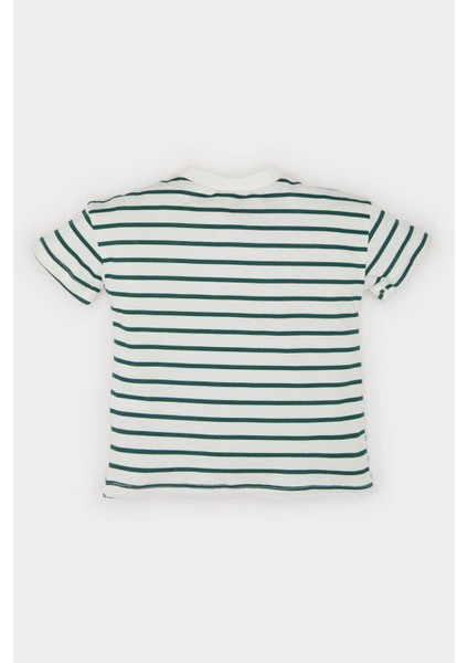 Erkek Bebek Bisiklet Yaka Çizgili Kısa Kollu Tişört E6740A525SM