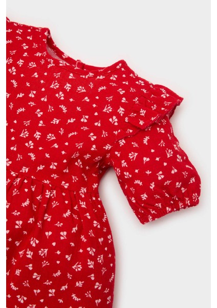 Kız Bebek Desenli Kısa Kollu Flamlı Poplin Elbise E5809A525SP