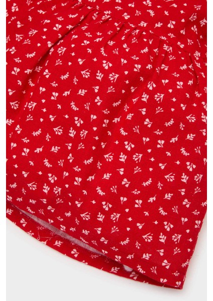 Kız Bebek Desenli Kısa Kollu Flamlı Poplin Elbise E5809A525SP