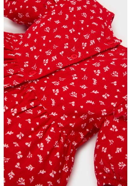Kız Bebek Desenli Kısa Kollu Flamlı Poplin Elbise E5809A525SP