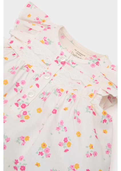 Kız Bebek Çiçekli Kısa Kollu Twill Yazlık Elbise E5811A525SM