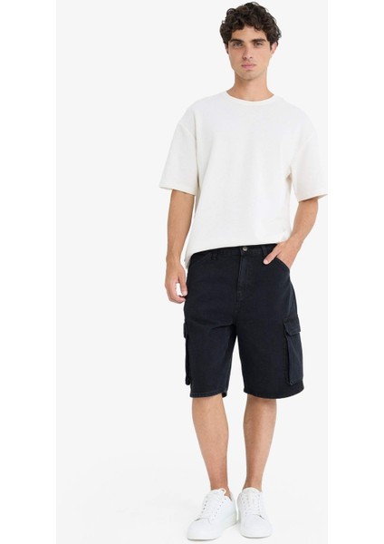 %100 Pamuk Kargo Fit Jean Bermuda Şort E1380AX25SM