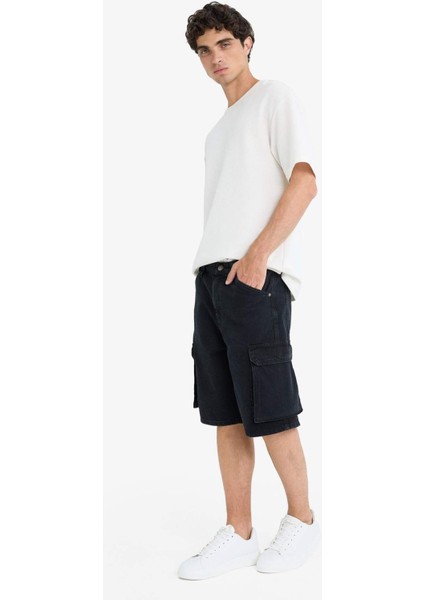 %100 Pamuk Kargo Fit Jean Bermuda Şort E1380AX25SM