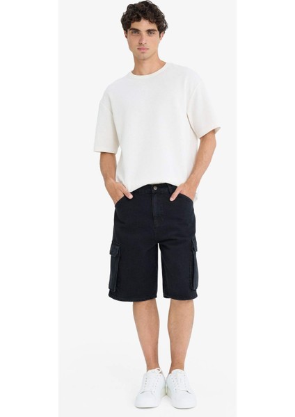%100 Pamuk Kargo Fit Jean Bermuda Şort E1380AX25SM