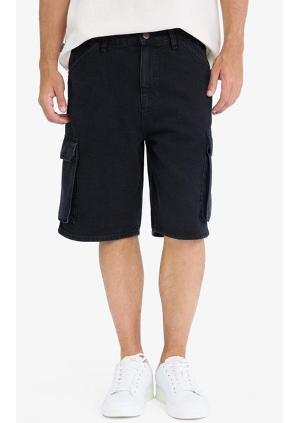 %100 Pamuk Kargo Fit Jean Bermuda Şort E1380AX25SM