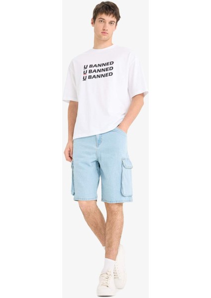 %100 Pamuk Kargo Fit Jean Bermuda Şort